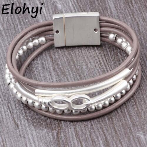 ELOHYI Bohemia Geometric Leather Rope Magnet Buckle Bracelet Top Quality Plated Material For Women Elegant Design Jewelry Gifts