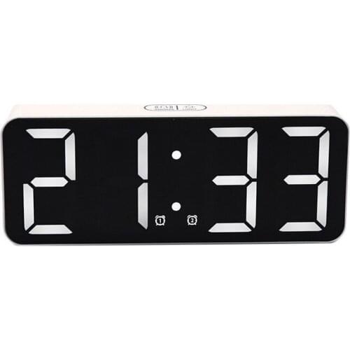 Digital Desk Alarm Clock Mirror Date Temperature LED Display,USB Port,Bedside Table Contact Snooze Clocks for Bedroom