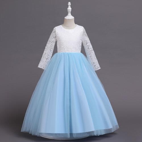 2021 New Children Dress Formal Long Sleeve Princess Dresses For Girls Birthday Evening Dresses Wedding Dress Vestidos 5-14 Age