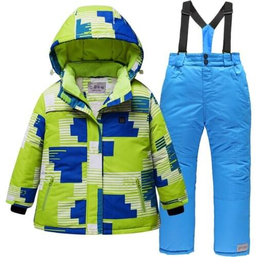 -30 Degree Children Winter Snowboard USB Charging Heating Jacket Boys and Girls Outdoor Snow Suits Warm Waterproof Kids Ski Suit