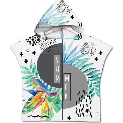 New Children Summer Fresh Printing Hooded Cloak Beach Towel Palm Printed Microfiber Baby Boys Girls Kids Swimming Bath Towel