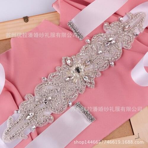 Crystal Wedding Dress Sash Handmade Rhinestone Bridal Waist Belt Satin Ribbon 7cm*30cm S26