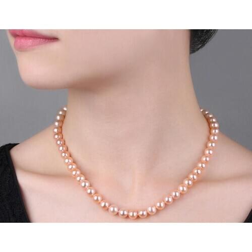 9-10mm south sea gold pink round pearl necklace 18inch silver