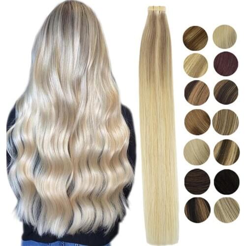Tape In Human Hair Extensions Straight Seamless Invisible Natural Remy Hair Skin Weft Adhesive Extension Brown Blonde 20pcs