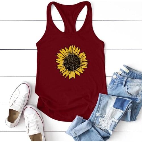 Summer Femme Round Neck Tanks Casual Loose Ladies Vest Sunflowers Print Tank Tops Women Sleeveless Funny Tee