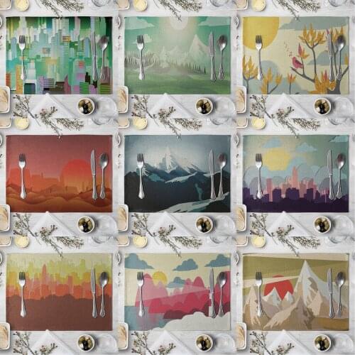 Fashion Print Rectangle Cotton Linen Western Style Table Pad Cut Mats Placemat for Dinner Kitchen Table 40x30cm