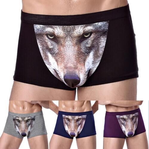 Large Size Male Underwear L-3XL Funny Cool Underpants Wolf Modal U Convex Underwear Men Boxers Comfortable Soft Boxer Shorts Man