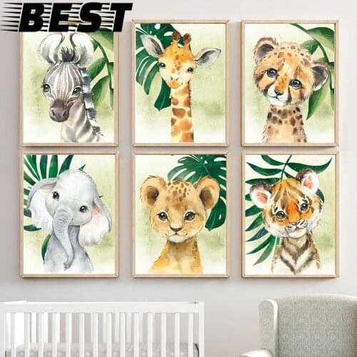 Lion Giraffe Zebra Tropical Leaf Jungle Animals Nordic Posters And Prints Wall Art Canvas Painting Wall Pictures Kids Room Decor