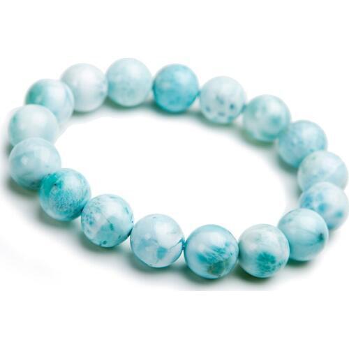 Natural Blue White Larimar Gem Stone Crystal Round Beads Bracelet Jewelry Women Stretch Charm Crystal Stone Bracelet 11mm