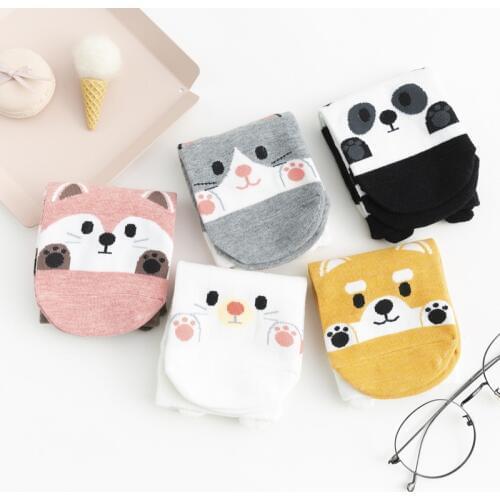 Panda Fox Rabbit Dog Autumn Winter Fashion Animal Women Cotton Socks Casual Happy Funny Socks Korea Harajuku Kawaii Cute Girls
