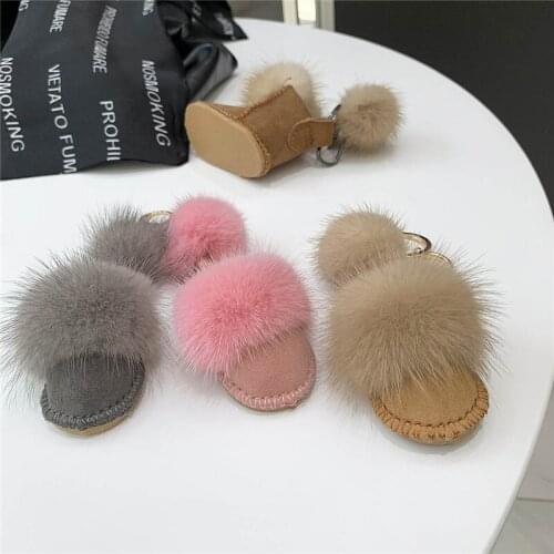 2021 Fashion New Keychain Small Slippers Mink Hair Keychain Cute Car Fur POM POM Keychain Bag Pendant Pendant Decoration