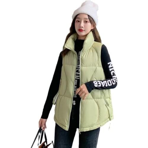 2022 new Autumn Winter Womens Solid Loose Vest Stand Collar Long Vest Jacket Cotton Padded Womens Windproof Warm Waistcoat