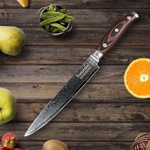 SUNNECKO 8" Slicing Damascus Steel Kitchen Knives Razor Sharp Japanese VG10 Blade Knife Wood Handle Cleaver Sashimi Meat Cutter