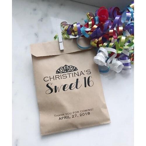 Personalize text Sweet 16 birthday popcorn candy Buffet Cookie desserts treat bags Coffee Honey Tea gift Favors pouches