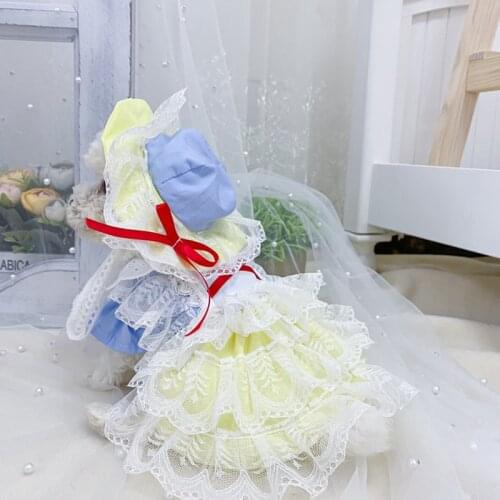 Dog Dress 2021 Princess Lace Dresses Hat Cap Summer Dog Clothes Cat Puppy Skirt Corgi Chihuahua Pomeranian Bichon Pet Clothing