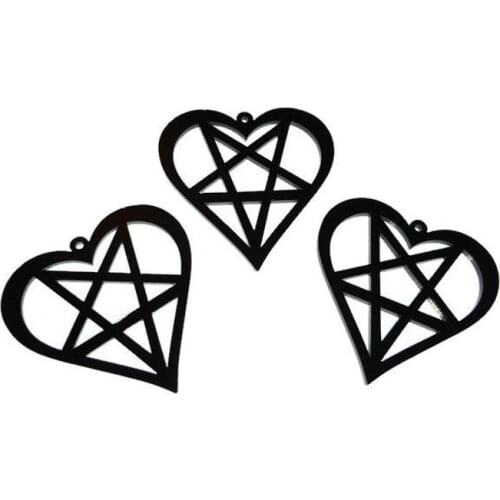 Heart Star Charms | Black Pentagram Pendants | Laser Cut Acrylic Charm | Witch Goth