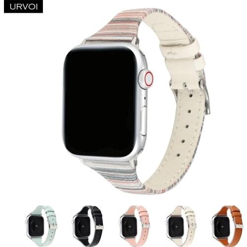 URVOI band for Apple Watch series 6 SE 5 4 3 2 1 Slim stripe strap for iWatch classic buckle genuine leather splice wrist 40 44