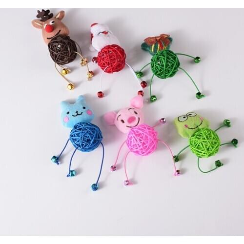 Christmas Cat Toy Cat Interactive Toy Cartoon Christmas Funny Rattan Ball with Bell for Cat Kitten Pet Supplies