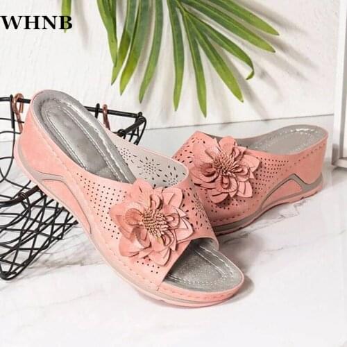 Women Slippers Summer Slides Ldies Hollow Floral Sandals Wedges Platform Sewing Fashion Female New Zapatos De Mujer Sandalias