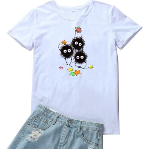 Cute Cartoon Print Tshirt Women Funny Color Stars Pattern Women T Shirt Loose Round Neck Camiseta Mujer Tide Women Tee Tops