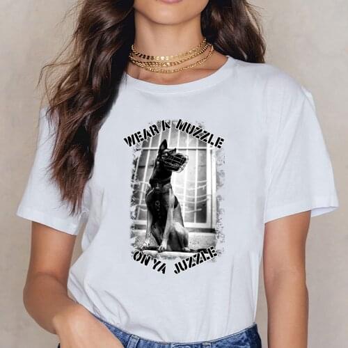 Tops T Shirt Women Malinois Wear A Muzzle Womens Flowy Humor White Cotton Female Shirt