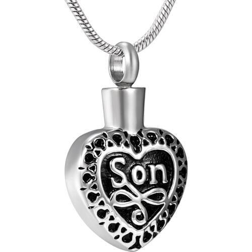 Heart Urn Memorial Pendant for Human Ashes, Stainless Steel Son In My Heart Cremation Jewelry in Pendant Necklace