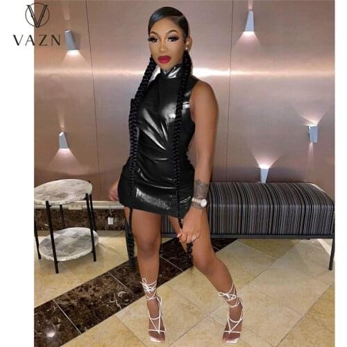 VAZN 2021 Top Quality Solid Party Cocktail Short Mini Dress Sleeveless Chic Ladies Slim Elegant Female Young Women Dress