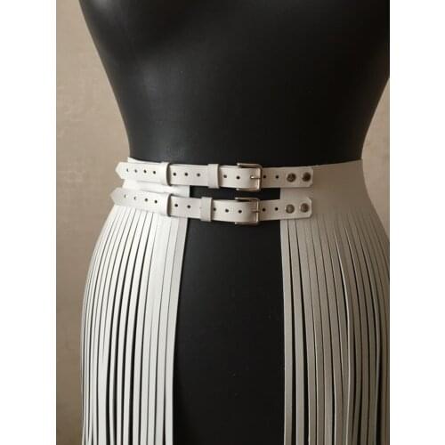 Artificial Leather Handmade Leather Skirt Short Double Belt Skirts Women Faldas Mujer Moda 2020 Clothes High Waist Streetwear