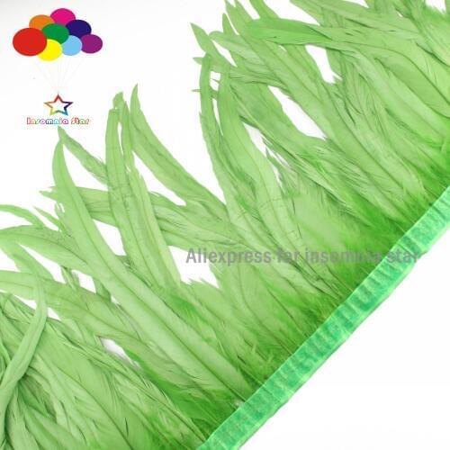 2 Meter Fruit green Rooster Feather Trimming Coque Tail Trimming Fringe Chicken Feathers on Satin Header for Party Dress