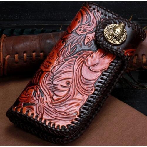 Women Genuine Leather Card Holder Wallets Hand Engraving Bag Purses Men Clutch Vegetable Tanned Leather Wallet Christmas Gift