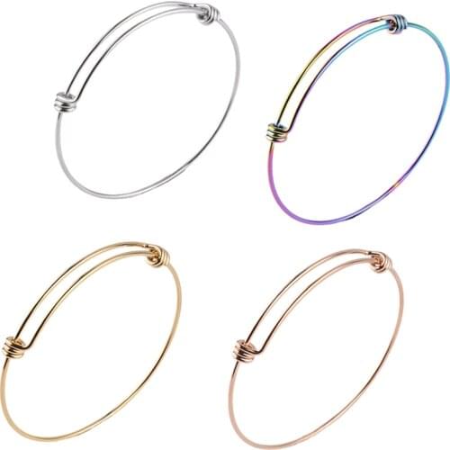 1.8MM Wire 55-65MM Stainless Steel Rilver Rose Gold Rainbow Round Wire Bangle Wiring Charm Bracelet DIY Supplies 1900200