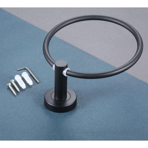 1pc Black Towel Ring Round Hand Holder Wall Mounted Rack Stainless Steel Modern Minimalism Bathroom Kitchen Decor Home Hotel Bar