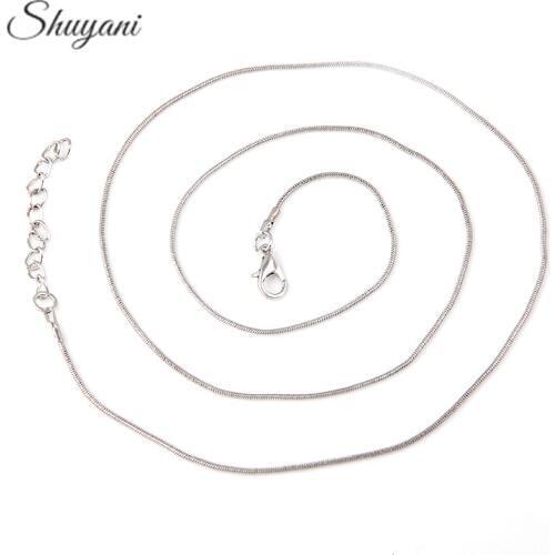 10pcs/lot Necklace Women Silver Snake Chains Necklace With Lobster Clasp Jewelry For Glass Living Locket Pendant Necklace Chains