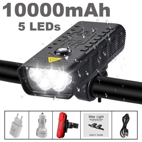 10000mAh Bike Light Set USB Rechargeable 3000 Lumens Bike Headlight 5T6 LED Super Bright MTB Road Flashlight Bicycle Accessories