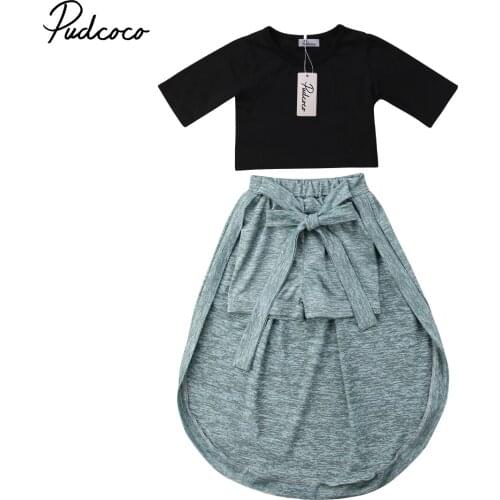 2018 Brand New Fashion New Toddler Kids Baby Girl Summer Crop Tops T-shirt+Shorts Skirt 2PCS Outfits Children Clothes Set