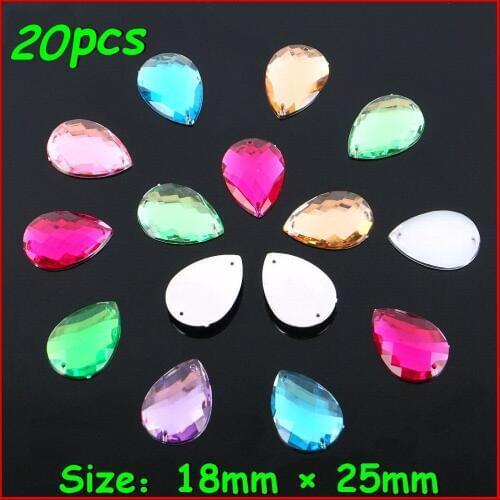 20 pcs/lot New 18mm*25mm Drop Crystal Shiny Mix Color Sew On Rhinestone Stone Women DIY Jewelry Wedding Dress Clothes Garment
