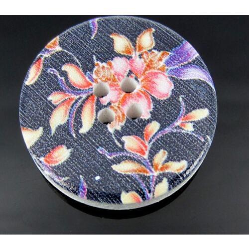 30pcs Printed Multicolor Flower 4-Hole Wooden Buttons 30mm Fit Sewing Scrapbooking Crafts Clothing Accessories buttons
