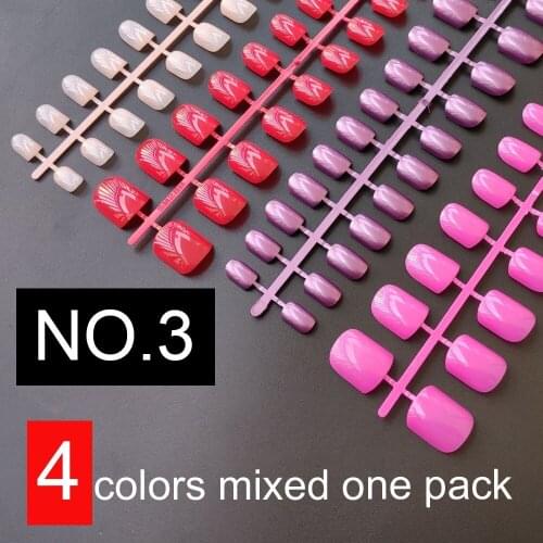 4 Sets Of Mixed Colors False Nail Tips 10 Sizes 24pcs/set Square False Nails