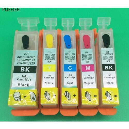 5PCS/Lot PGI-525 CLI-526 PGI525 CLI526 Empty Refillable Cartridge With Chip For Canon IP4850 IX6550 MX885 MX895 MX715 MG5250