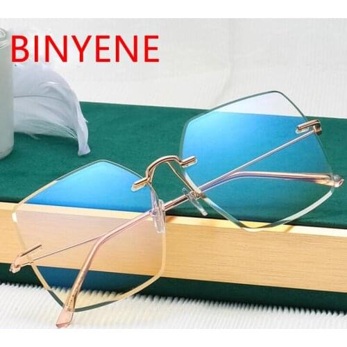 Anti Blue Light Rimless Glasses Women Men Fashion Designer Clear Lens Overszied Eyeglasses 2021 New Square Computer Glasses