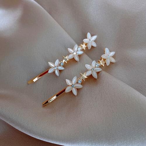 Shiny Opal Flowers Long Barrettes for Women Girl Gold Color Metal Shiny Rhinestone Star Clip Barrettes Hair Accesories Headwear