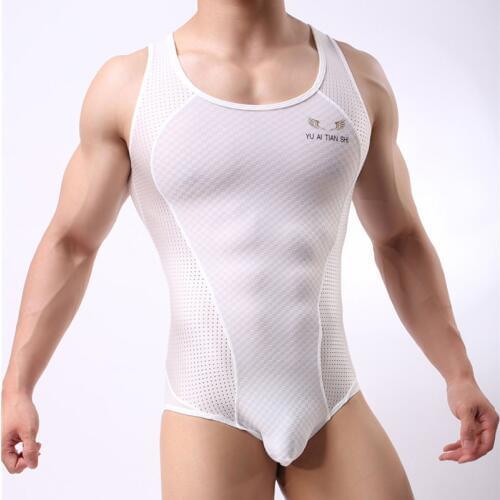 Sexy Man Vest Undershirts Mesh Men Bodysuit Man Breathable Bodybuilding Male Slim Body Shaper Fitness Wrestling Singlets Shirts