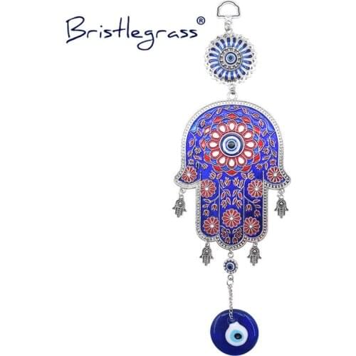 BRISTLEGRASS Turkish Blue Evil Eye Flower Hamsa Hand Amulets Lucky Charm Wall Hanging Pendant Pendulum Blessing Protection Decor