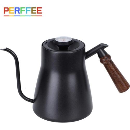 Thermometer Drip Kettle 850ML Wooden Handle Pour Over Coffee Pot Swan Long Neck Stainless Steel Thin Mouth Gooseneck Kettle