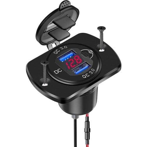 DIY Quick Charge 3.0 Dual USB Car Charger QC3.0 Voltmeter Switch 36W Waterproof Power for Car Boat Motorcycle Truck Golf Cart