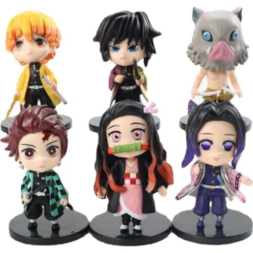 6PCS NEW Demon Slayer Figure Kamado Tanjirou Nezuko Action Figures Model Toys Zenitsu Figurine Inosuke Kimetsu No Yaiba Figura