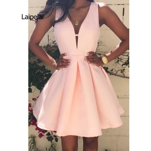 Hot Sale Stylish Women Sexy V-Neck Sleeveless Pleated Party Cocktail Short Mini Dress Elegant Women Dreeses Vestidos S-Xl