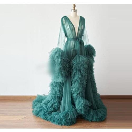 Custom Made Green Bridal Tulle Maternity Dress See Through Fluffy Party Prom Formal Event Dress Maternity Robe