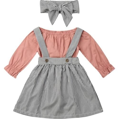 Girl Clothes 0-24 Months Baby Girl Skirts Outfit 3PCS Long Sleeve Bodysuit +Strap Skirt+ Headband Size 0-24M