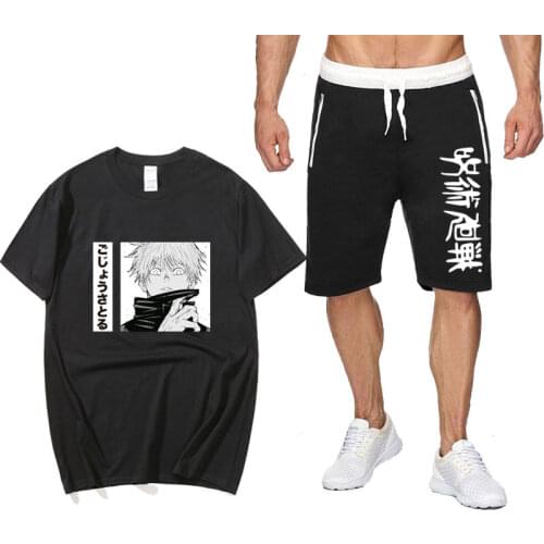 Japanese Anime Jujutsu Kaisen gojo Summer Two Piece Set cotton mens T-shirt Sports Shorts Streetwear Harajuku pantsuit Sets